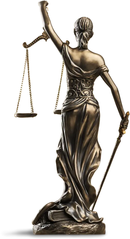 Libros de derecho de accidentes y estatua de la justicia en Alianza GCR Mexicali.